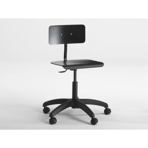 Sedia laboratorio con schienale e ruote nero regol